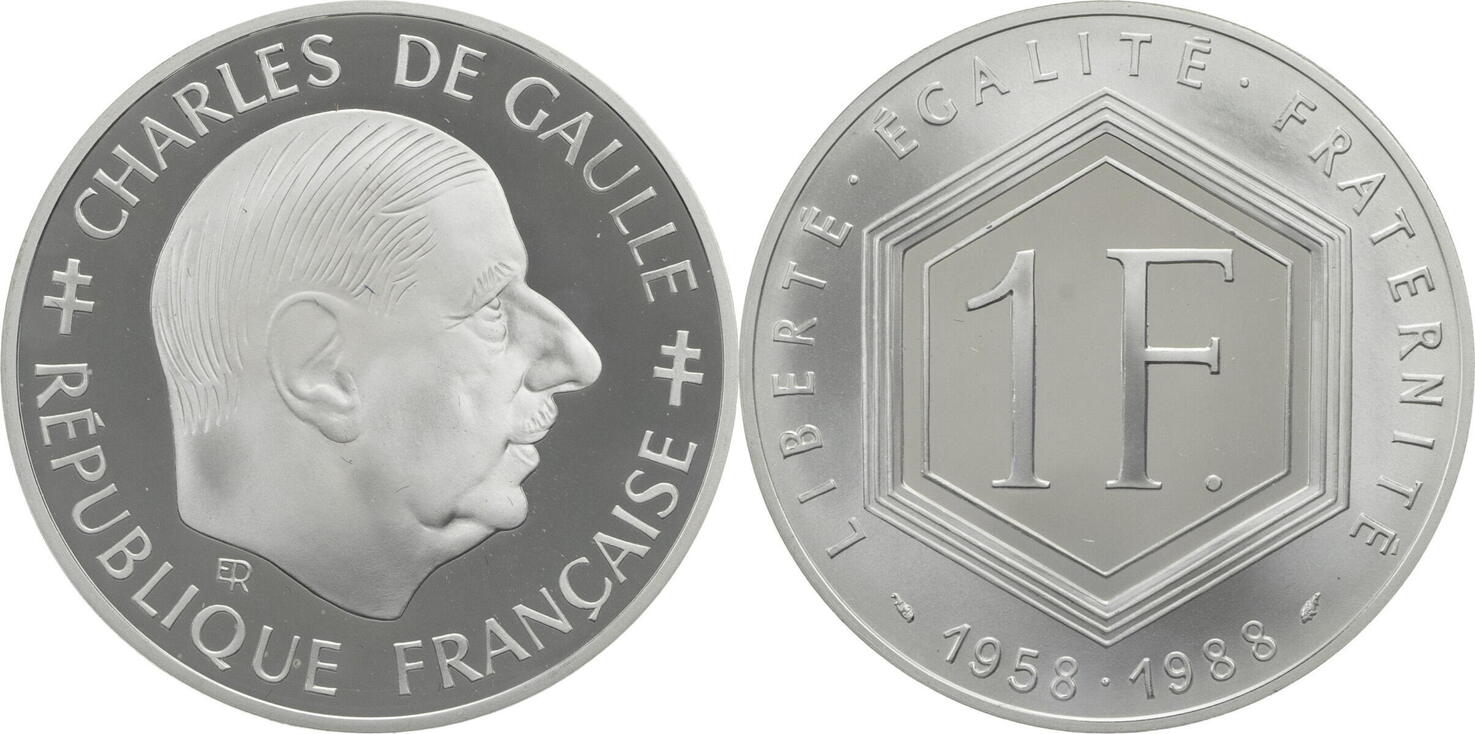 Frankreich 1 Franc 1988 Charles De Gaulle Auf Den 30 Jahrestag Des
