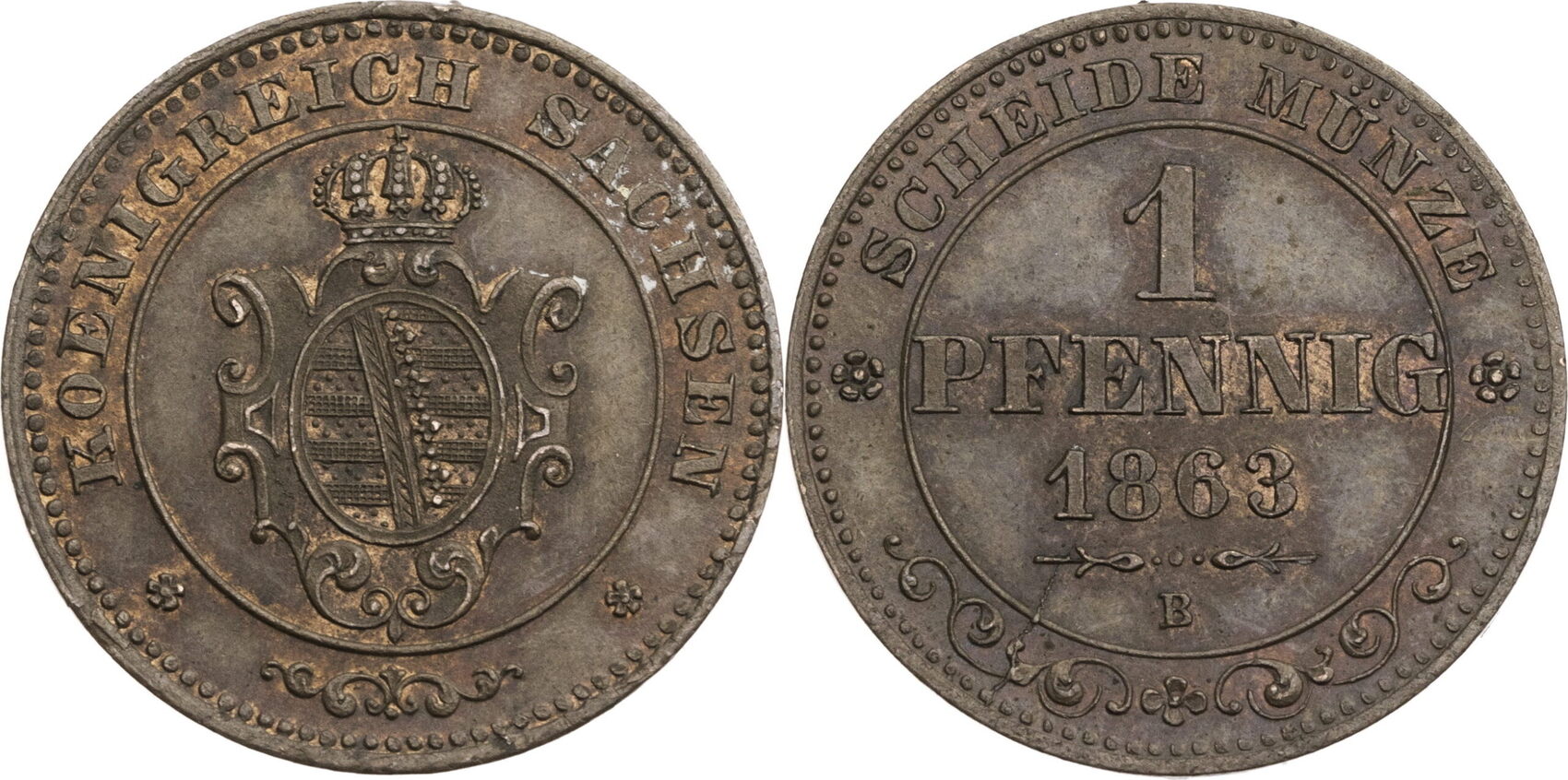 Sachsen, Albertinische Linie 1 Pfennig 1863 B Johann I. (1854-1873 ...