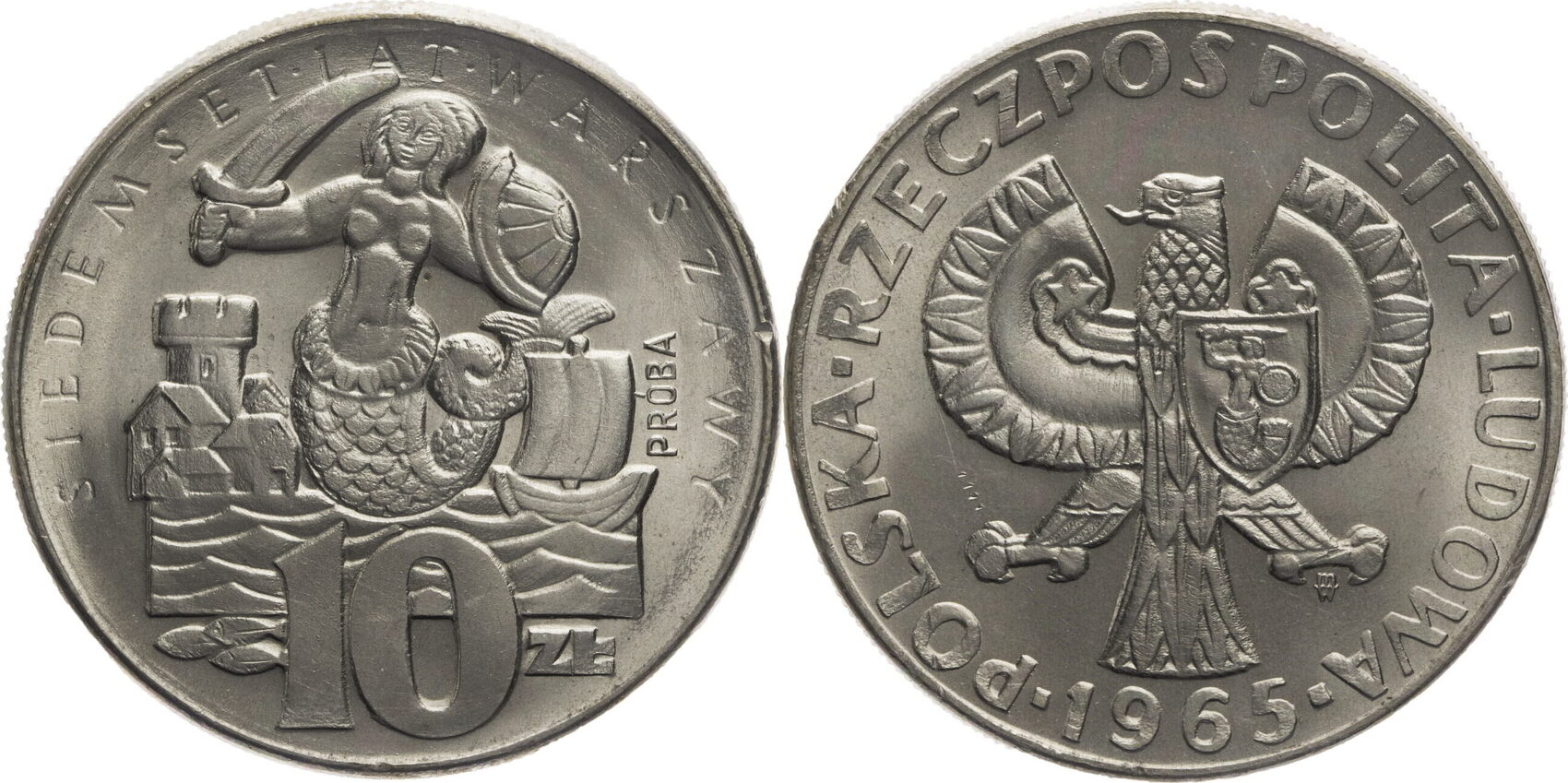 Polen Volksrepublik 10 Zloty 1965 700th Anniversary Of Warsaw Pattern Essai EF MA Shops