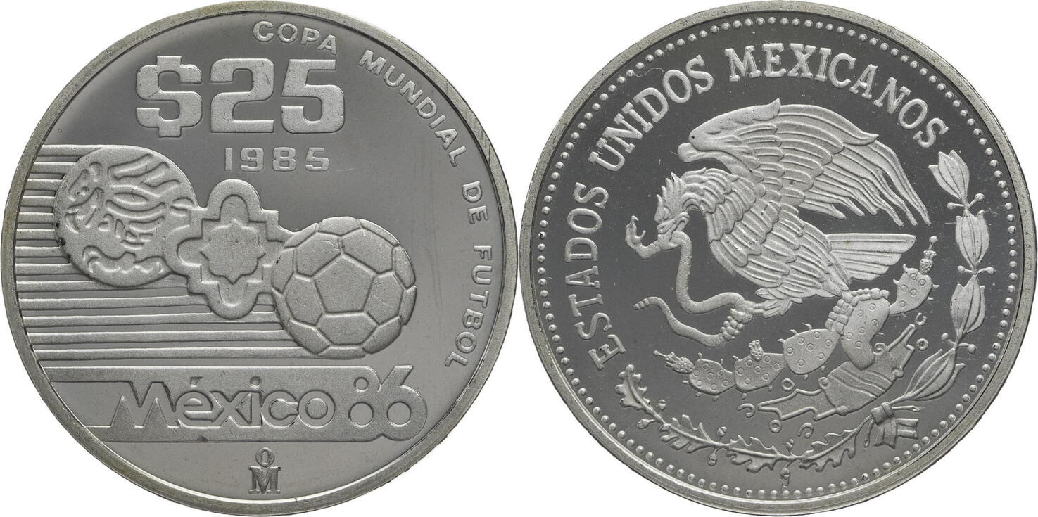 Mexiko 25 Pesos 1985 Mo World Cup - Mexico 1986 Proof (in Kapsel) | MA ...