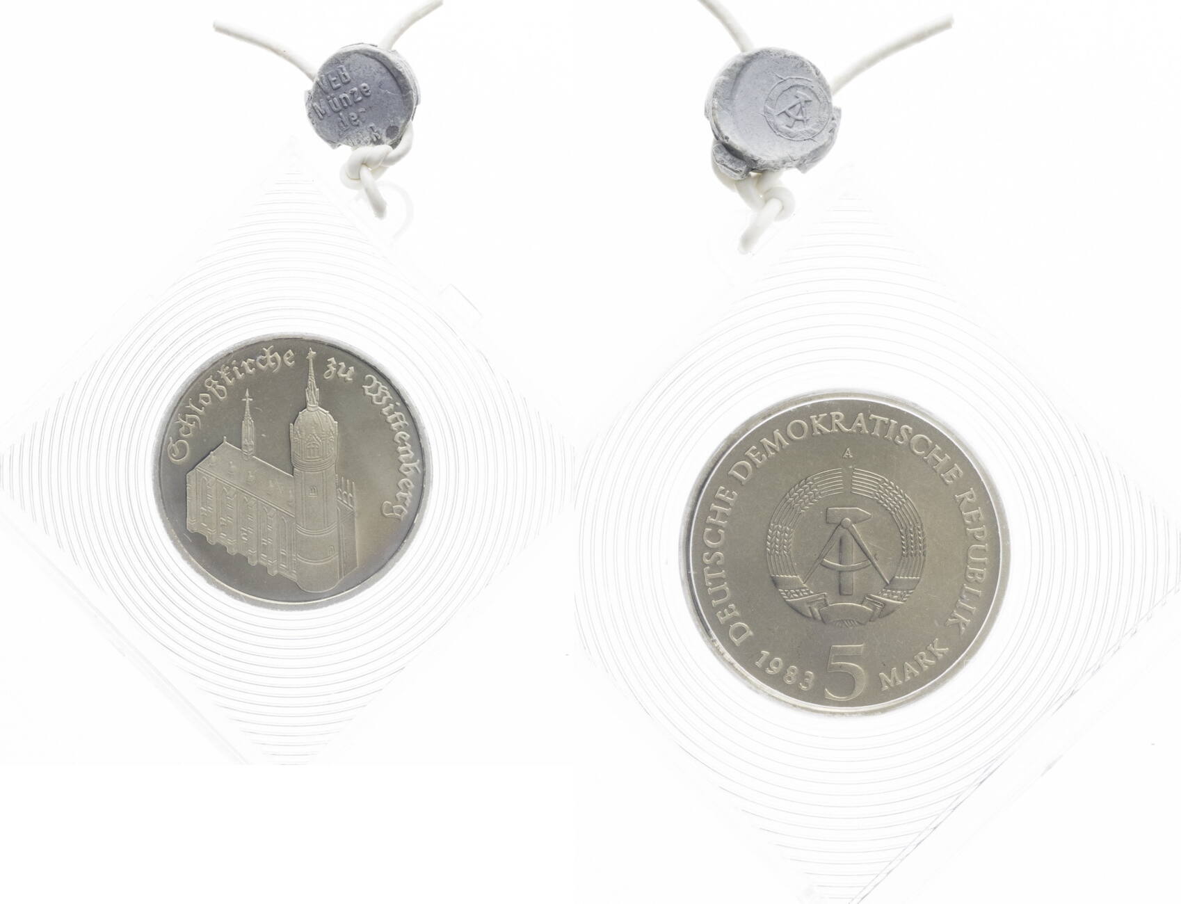 DDR 5 Mark 1983 A Schloßkirche zu Wittenberg Proof (original verplombt