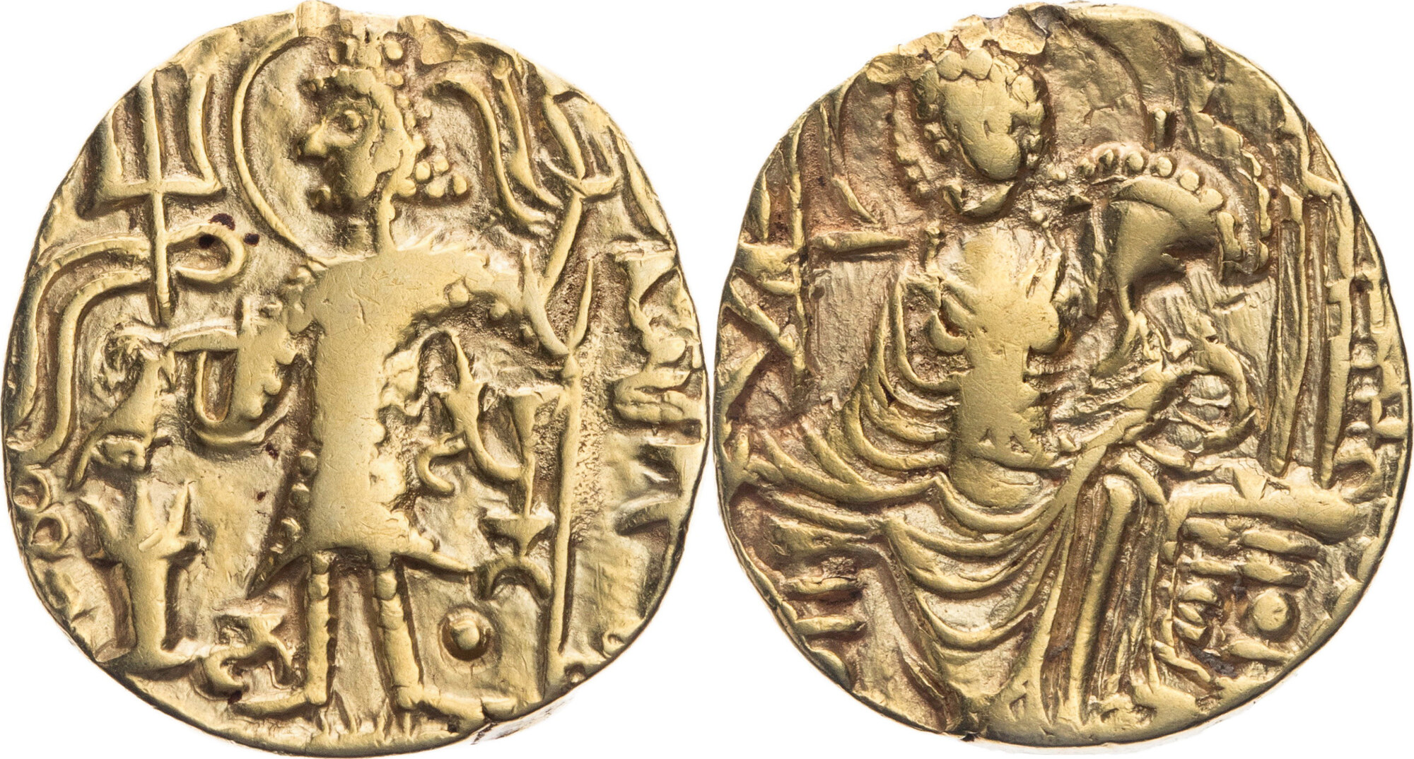 Kushan, Königreich Dinar/Stater 305335 n. Chr. Shaka, König opfert an