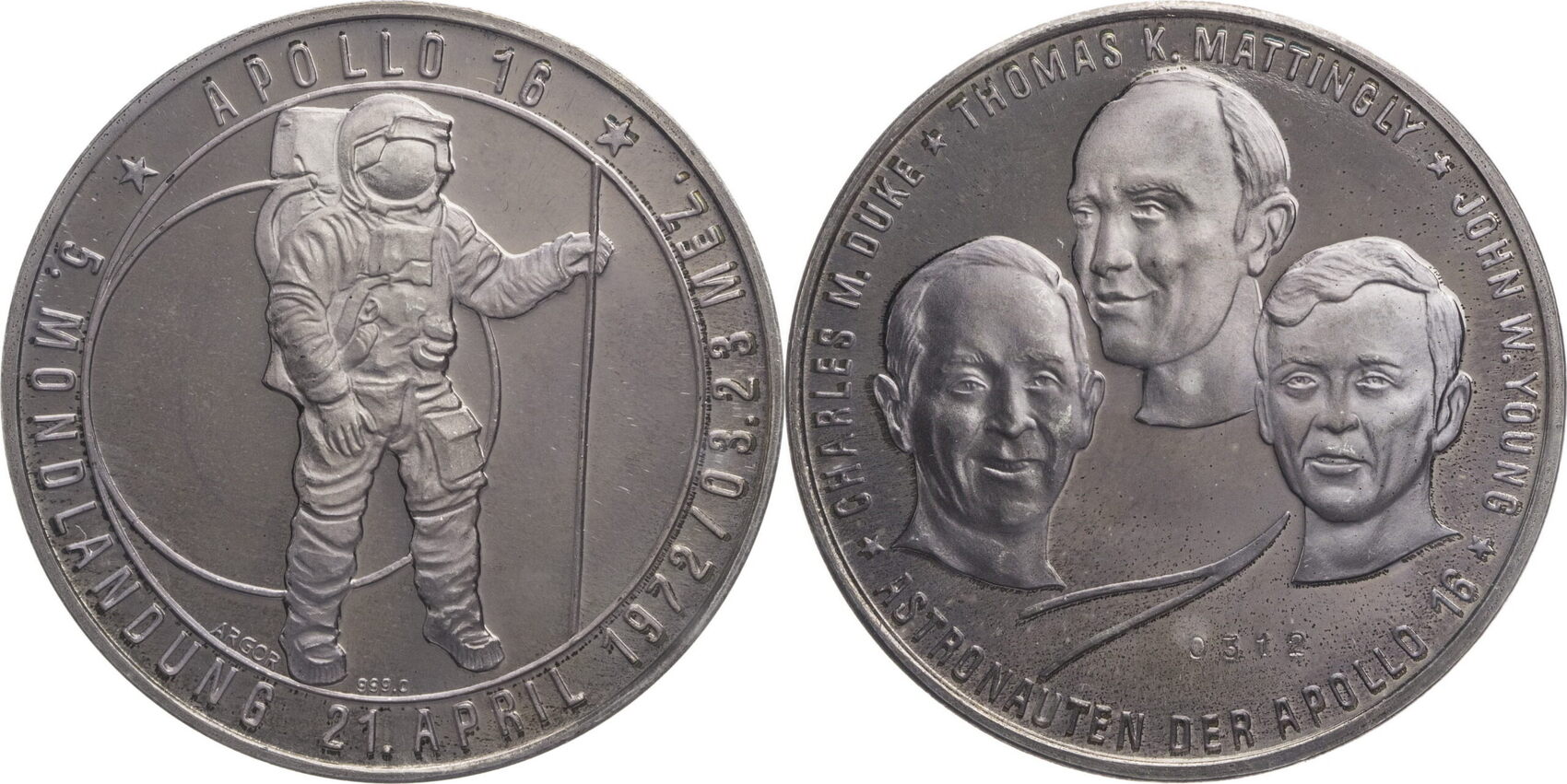 Medaille Apollo 16 - Mondlandung am 21. April 1972 UNC | MA-Shops