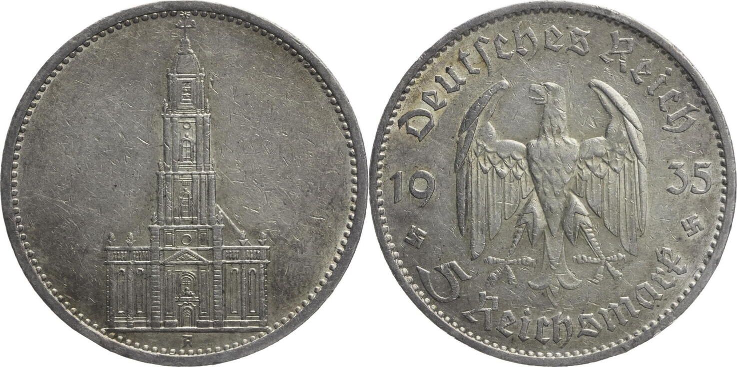 Drittes Reich 5 Reichsmark 1935 A Garnisonkirche o. Datum - Kursmünze ...