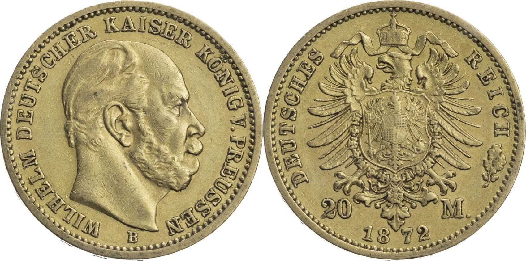 Kaiserreich, Preussen 20 Mark 1872 B Wilhelm I. VF | MA-Shops