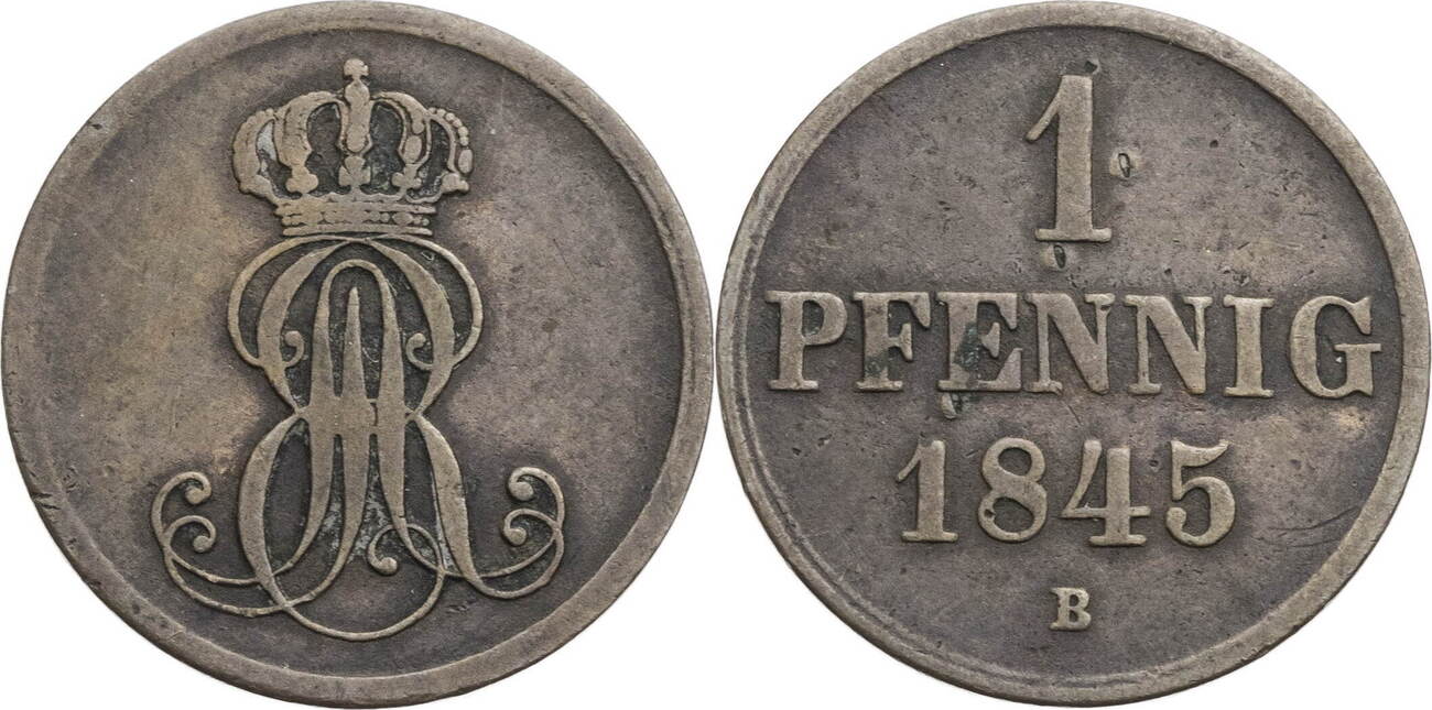 Hannover, Königreich 1 Pfennig 1845 B Ernst August (1837-1851 ...