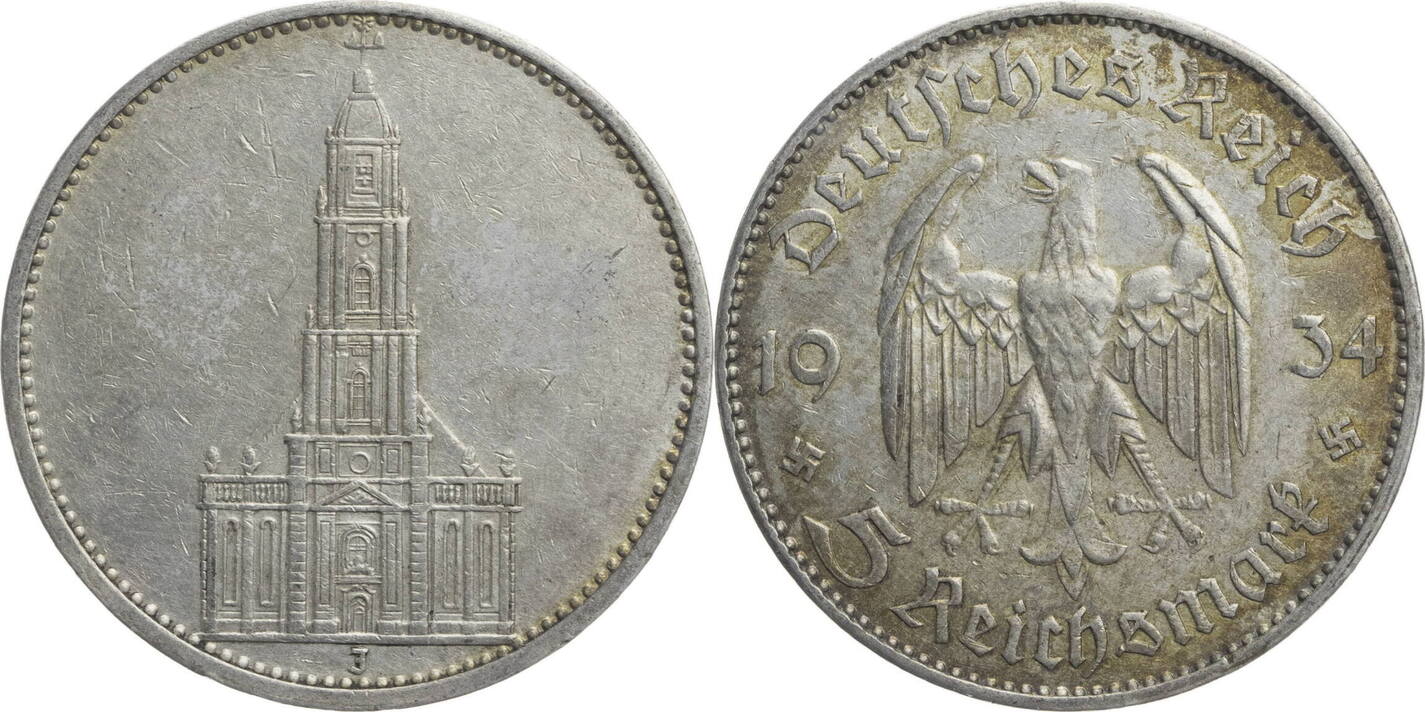 Drittes Reich 5 Reichsmark 1934 J Garnisonkirche o. Datum - Kursmünze ...