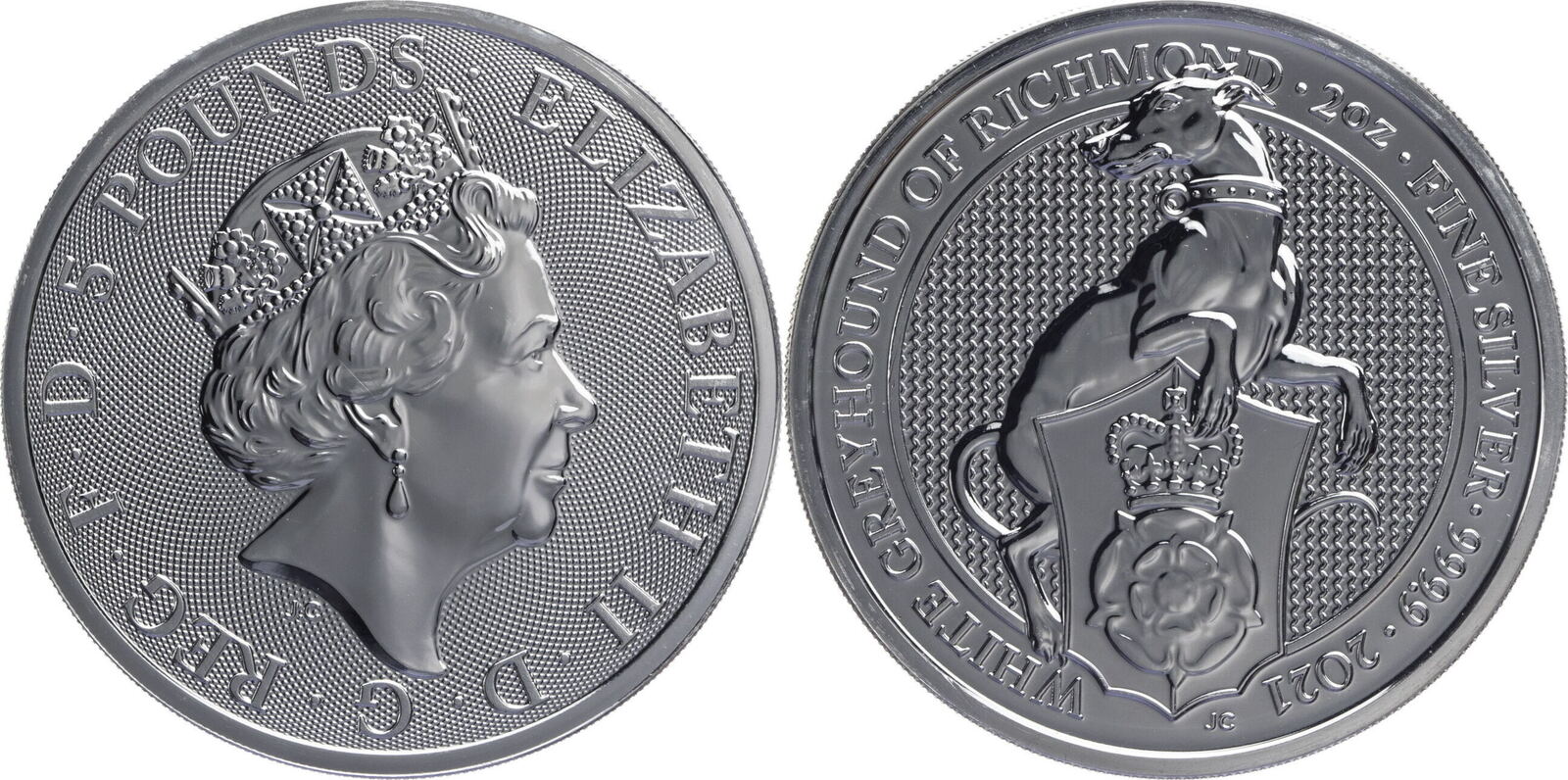 Großbritannien 5 Pfund 2021 Elizabeth II. - Greyhound of Richmond UNC ...