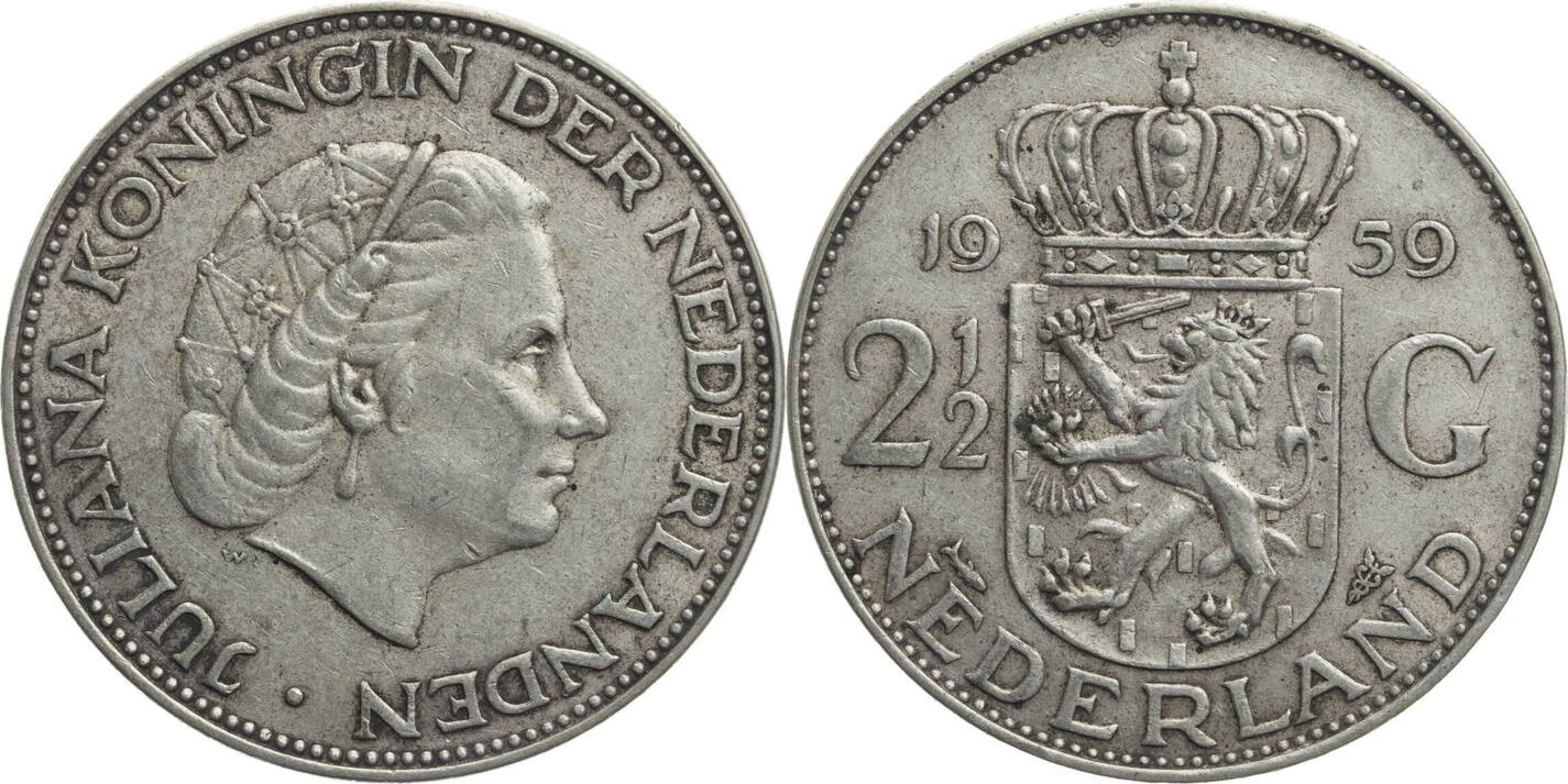 Niederlande 2½ Gulden 1959 Juliana 1948 1980 Kursmünze 1959 1966 VF EF MA Shops