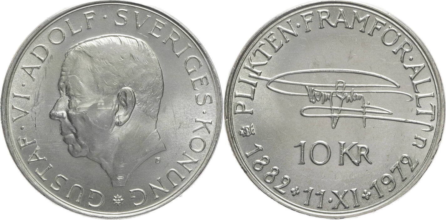 Schweden 10 Kronor 1972 Gustaf VI. Adolf - Auf Seinen 90. Geburtstag EF ...