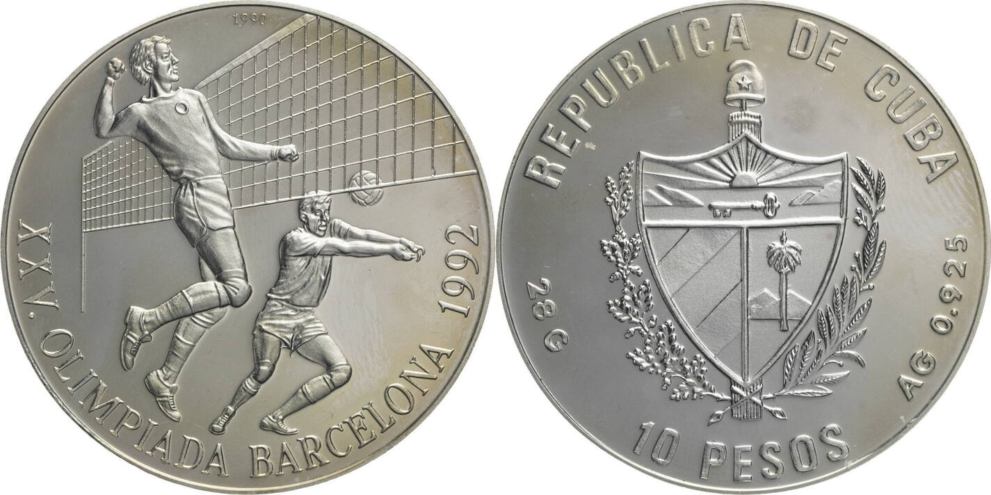 Kuba 10 Pesos Olympiade 1992 in Barcelona Volleyball Proof