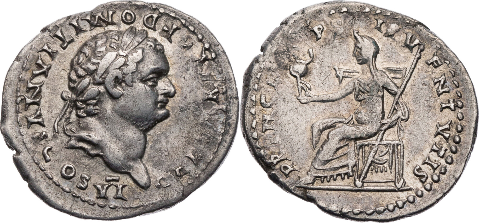 Römische Kaiserzeit Denar 79 n. Chr. Domitianus Caesar, Kopf / Vesta ...