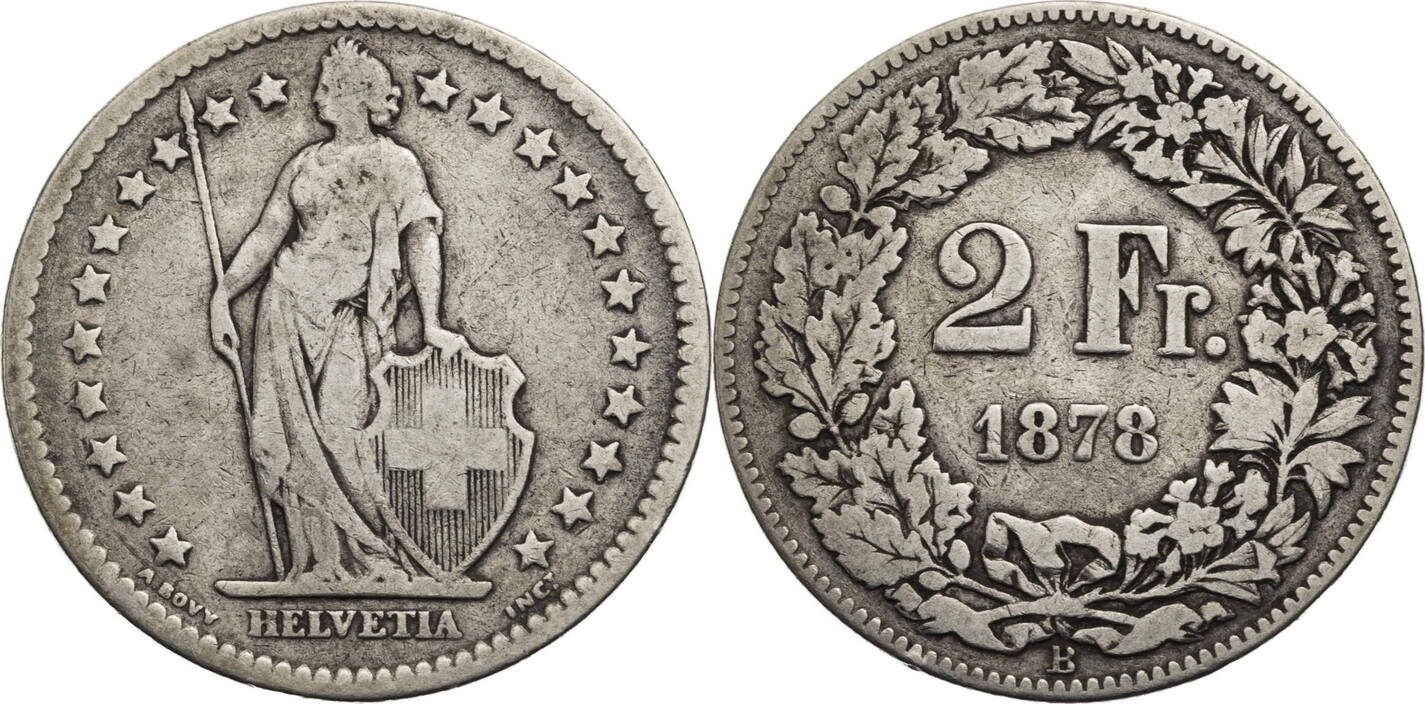 Schweiz 2 Franken 1878 B Helvetia - Kursmünze (1874-1967) F | MA-Shops