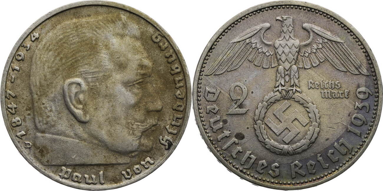 Pièce 2 Reichsmark Allemagne 1939 A - Hindenburg - Troisième Reich - Argent UNC