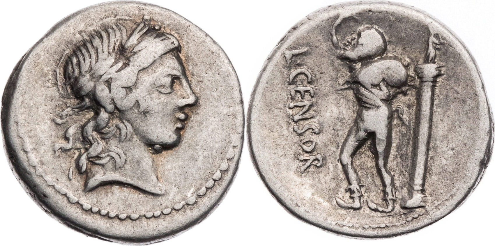 Römische Republik Denar 82 v. Chr. L. Marcius Censorinus, Kopf des ...