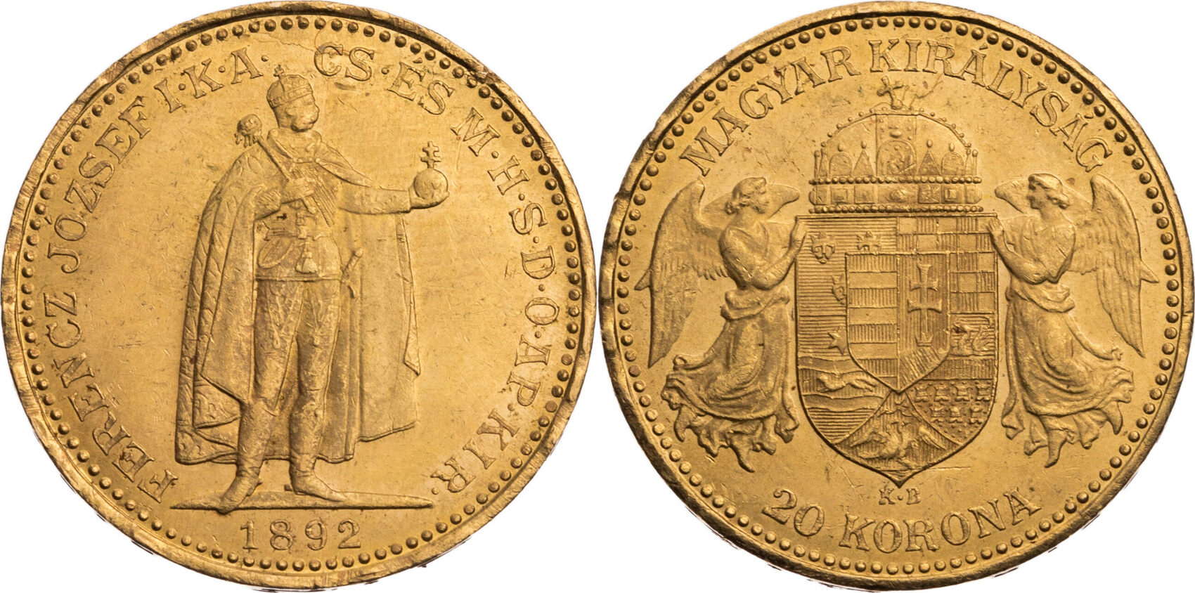 RDR, Ungarn 20 Korona 1892 KB Franz Josef I. (18481916) VFEF, Rf