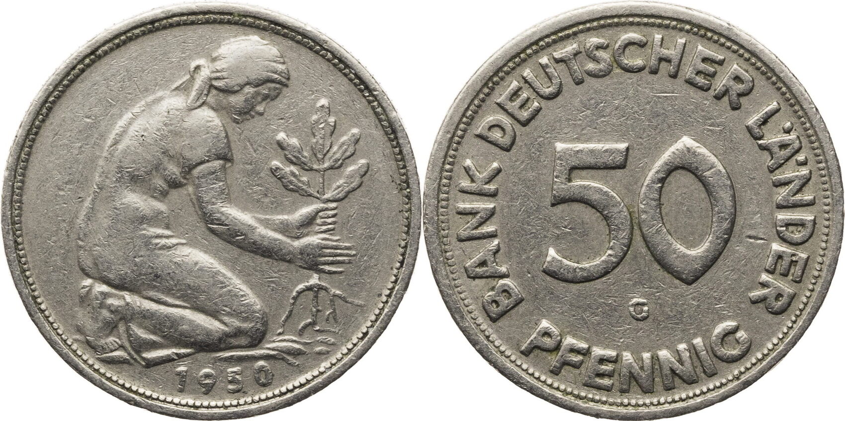 50 Pfennig 1949 G Bundesrepublik Deutschland Wert Bundesrepublik Deutschland 50 Pfennig 1950 G Bank Deutscher Länder