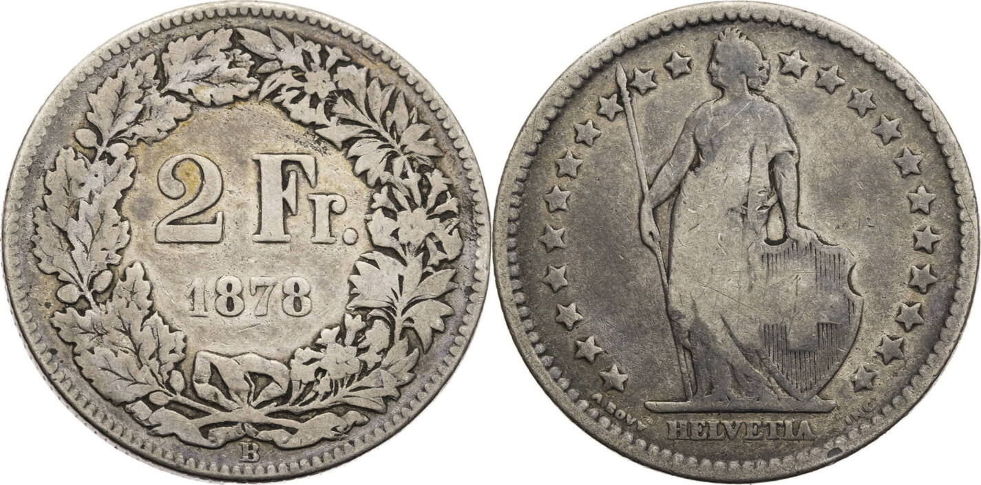 Schweiz 2 Franken 1878 B Helvetia - Kursmünze (1874-1967) F | MA-Shops