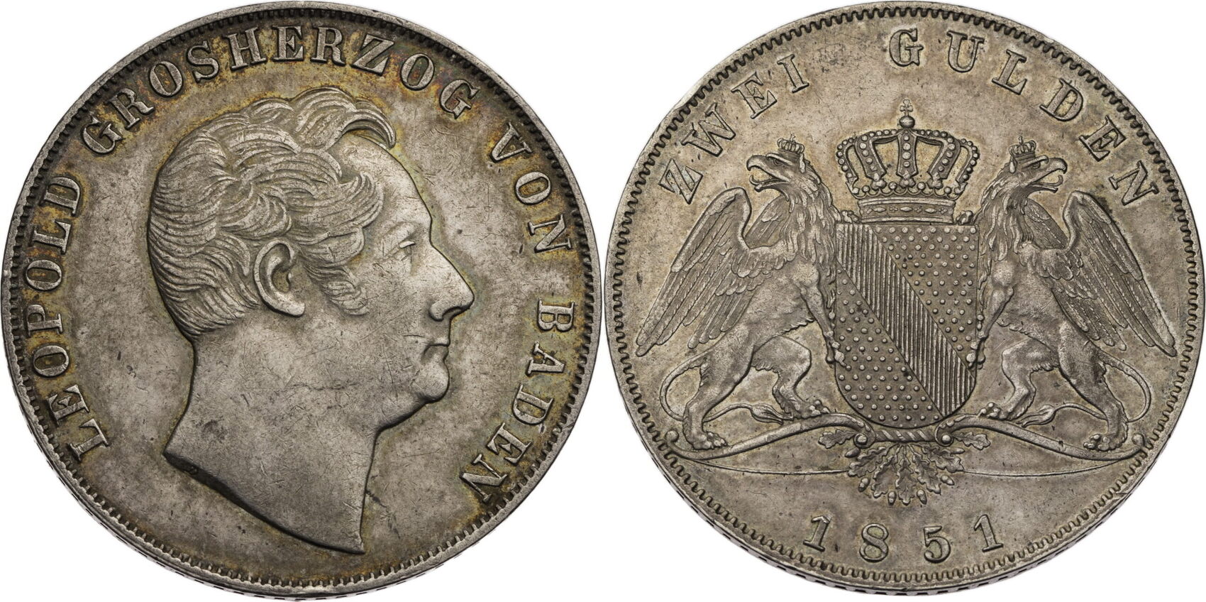 Baden 2 Gulden 1851 Karl Leopold Friedrich (1830-1852) - Kursmünze ...