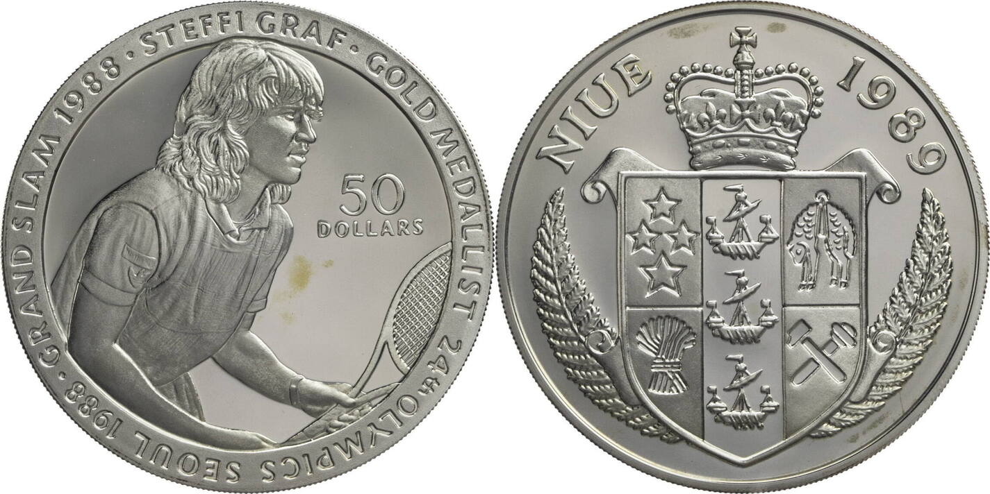 Niue 50 Dollars 1989 Steffi Graf - Olympia 1988 - Grand Slam 1988 Proof ...