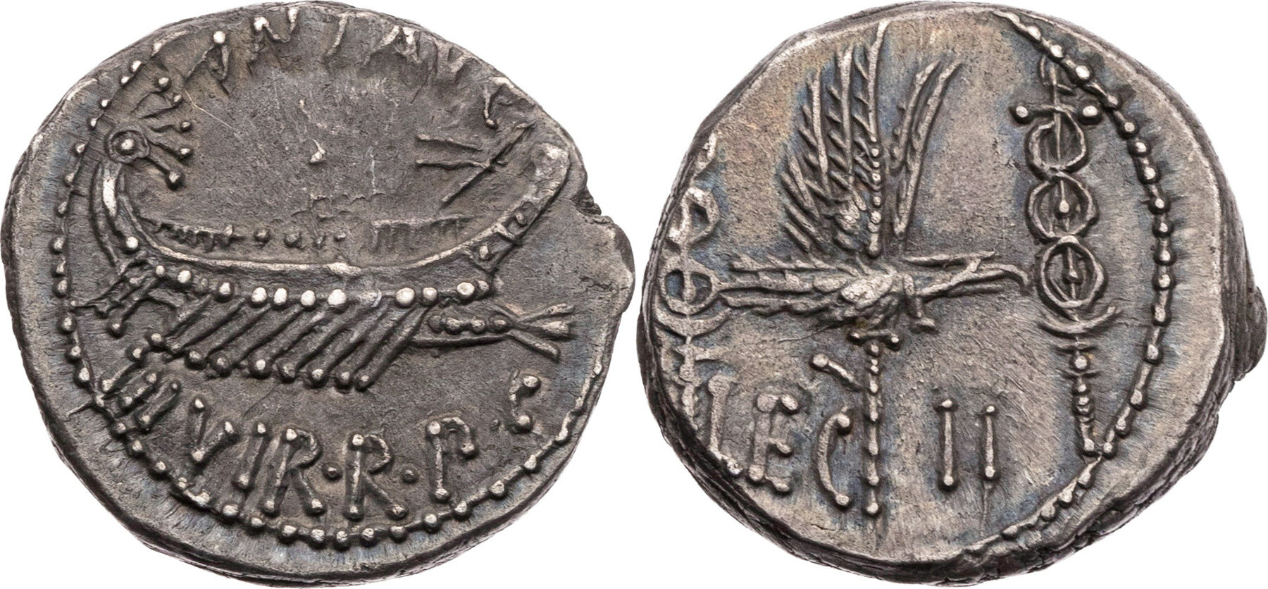 Römische Republik 32/31 v. Chr. Marcus Antonius, Legionsdenar, Legio II