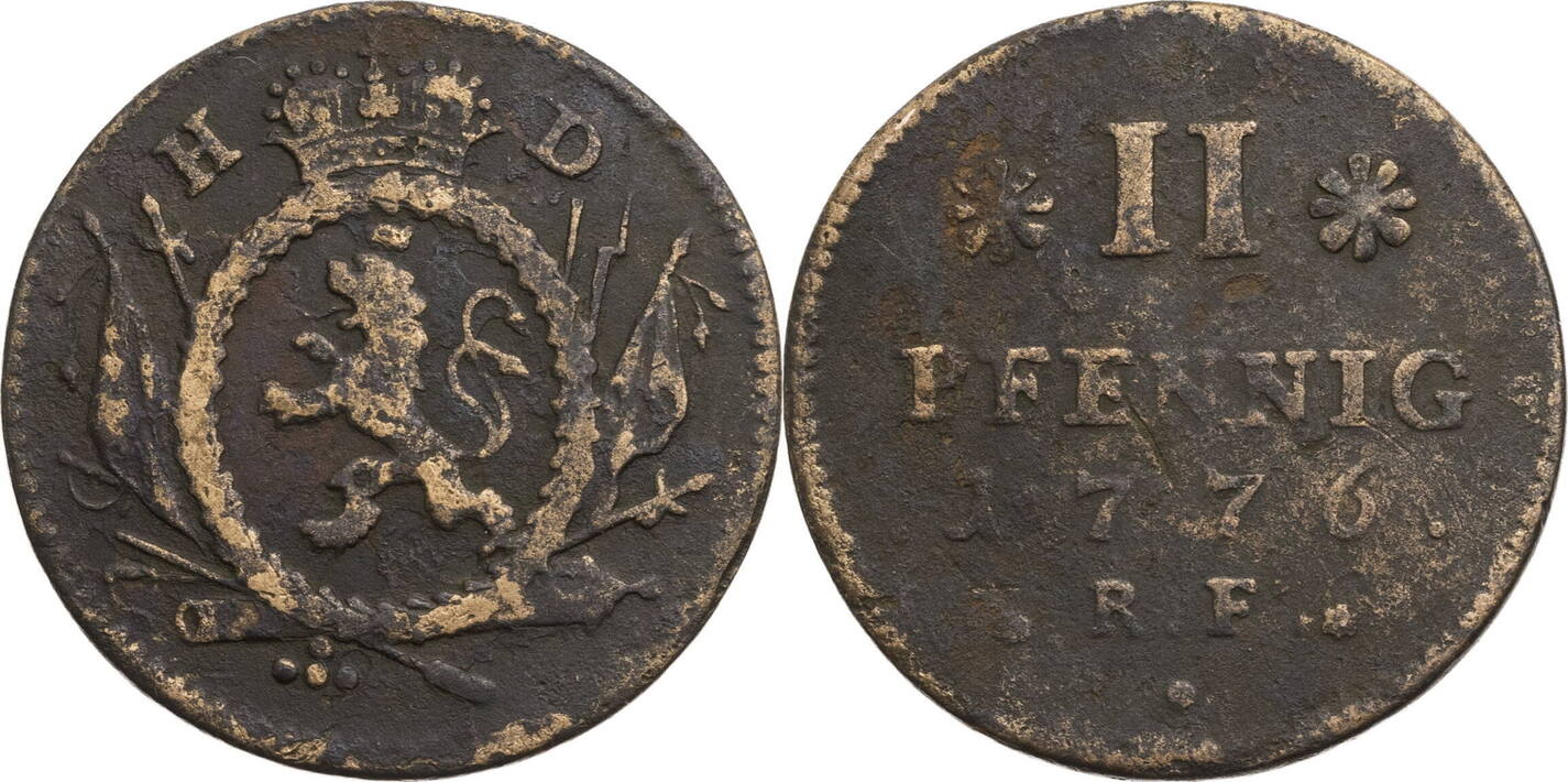 Hessen-Darmstadt 2 Pfennig 1776 RF Ludwig IX. (1768-1790) F | MA-Shops