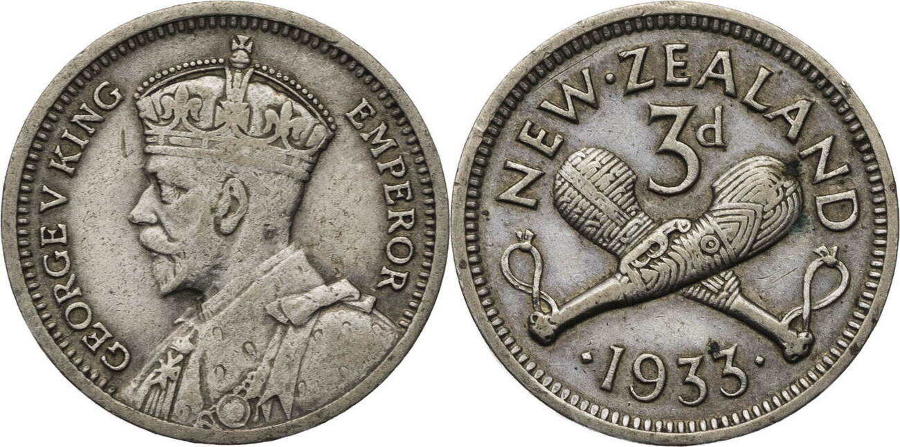 Neuseeland 3 Pence 1933 George V. (1910-1936) - Kursmünze (1933-1936) F ...