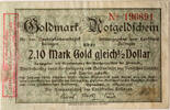 Solingen, Opladen 2,10 Mark Gold zu 1/2 Dollar Goldmark-Notgeldschein -