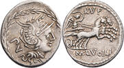 Römische Republik Denar M. Lucilius Rufus, Kopf der Roma / Victoria in Biga -