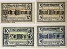 Elberfeld 2x5 Pfennig, 2x10 Pfennig Sammlung von 4 verschiedenen Scheinen - 2 komplette Serien -