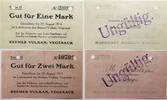 Bremer Vulkan, Vegesack 1 Mark, 2 Mark Lot von 2 verschiedenen Scheinen - Serie II -