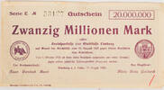 Limburg an der Lahn, Stadt und Kreis 20000000 Mark Gutschein über Zwanzig Millionen Mark - braunviolett -
