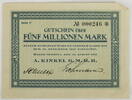 Hagen (Westfalen) 5000000 Mark Gutschein über Fünf Millionen Mark der A. Kinkel G. M. B. H. -