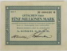 Hagen (Westfalen) 5000000 Mark Gutschein über Fünf Millionen Mark der A. Kinkel G. M. B. H. -