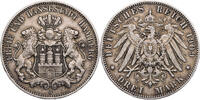 Kaiserreich, Hamburg 3 Mark 1909 J Kursm&uuml;nze (1908-1914) ss- 57.81 US$  +  52.03 US$ shipping