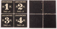 Thale am Harz, Landgemeinde 1, 2, 3, 4 Pfennige Block von 4 gezähnten Scheinen ohne weißen Rand -