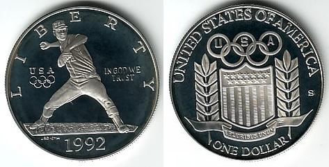 USA 1 Dollar Silbermünze - Olympische Spiele 1992 in Barcelona ...