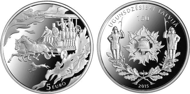 5 Euro 2015 150 Jahre Feuerwehr in Lettland Proof mit Box+ Zertifikat ...