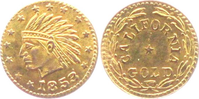 USA - California Gold 1/4 Dollar 1853 California Gold-Token - Kopf eines  Indianerhäuptlings CH UNC | MA-Shops