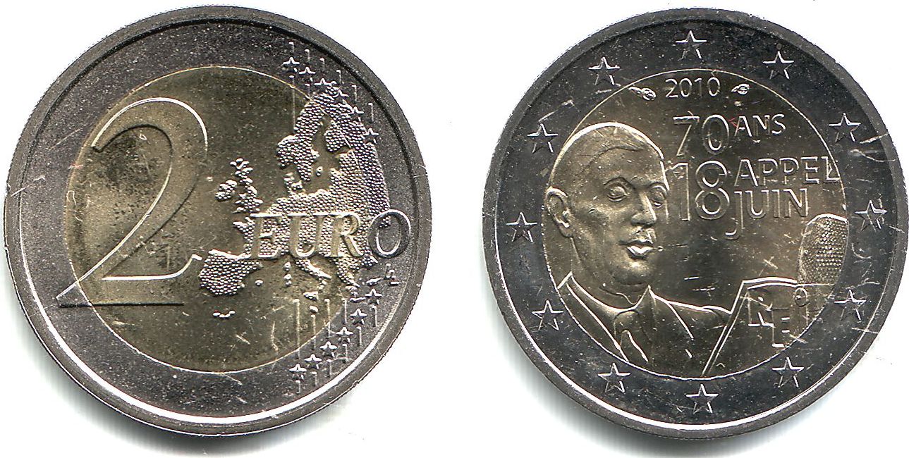 Frankreich 2 Euro 2010 70. Jahrestag des Appell vom 18. Juni - General ...