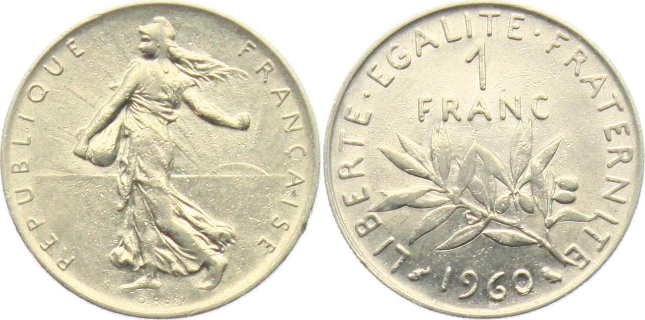 Frankreich 1 Franc 1960 Säerin vor aufgehender Sonne - Olivenzweig VF ...