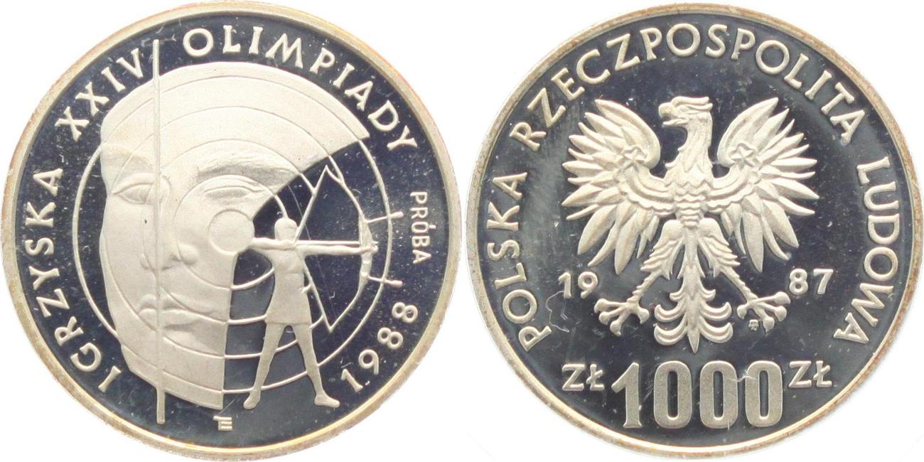 Polen 1000 Zloty 1987 Olympische Spiele 1988 In Seoul Bogenschie en polen-1000-zloty-1987-olympische-spiele-1988-in-seoul-bogenschie-en