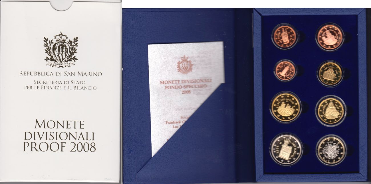San Marino 3,88 Euro 2008 Kursmünzen-Satz (1 Cent bis 2 Euro) in ...