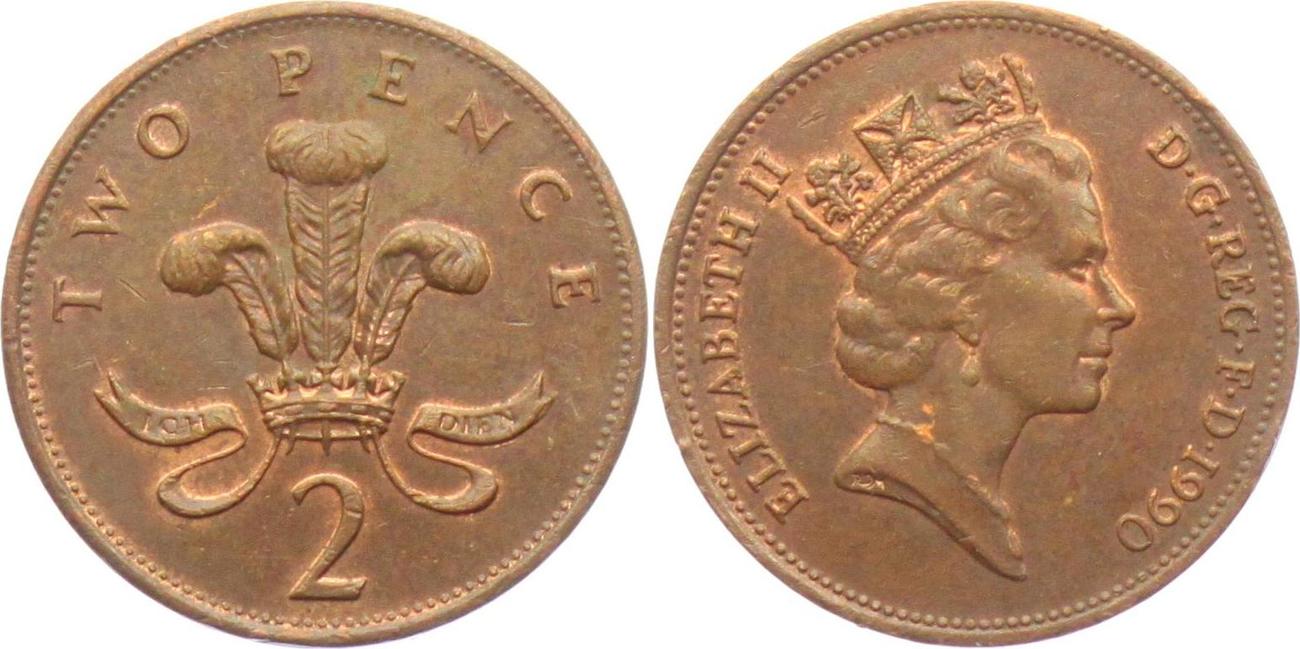 Großbritannien 2 Pence 1990 Elisabeth II. (seit 1952) VF-EF | MA-Shops