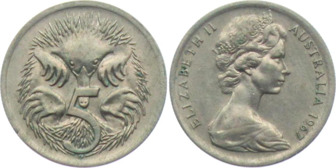 Australien 5 Cents 1967 Igel - Tiere unc. | MA-Shops