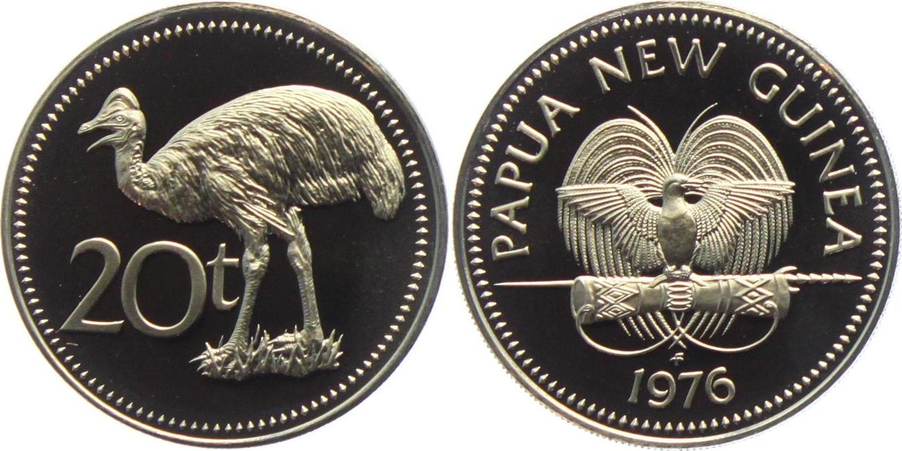 Papua-Neuguinea 20 Toea 1976 Kasuar - Vogel Proof | MA-Shops