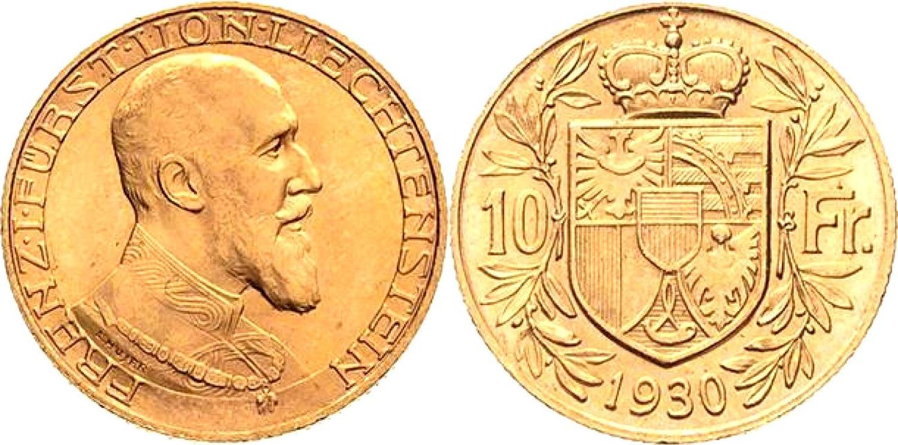 Liechtenstein 10 Franken 1930 Franz I 1929 1938 Bu Ma Shops