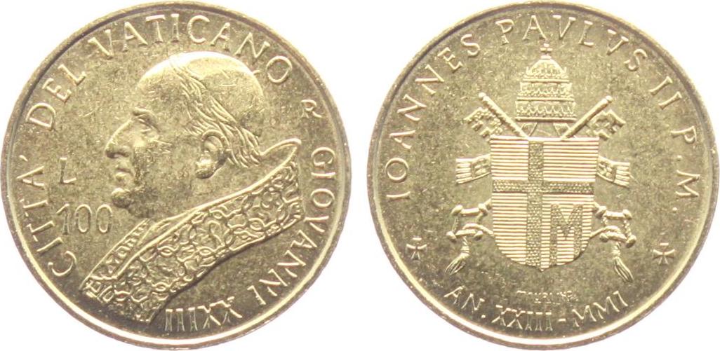 Vatikan 100 Lire 2001 Papst Johannes Paul II. EF | MA-Shops