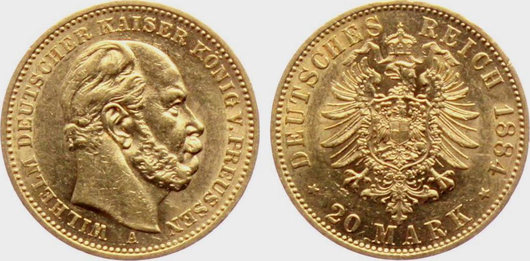 Preussen 20 Mark 1884 A Kaiser Wilhelm I. (1861-1888) CH UNC