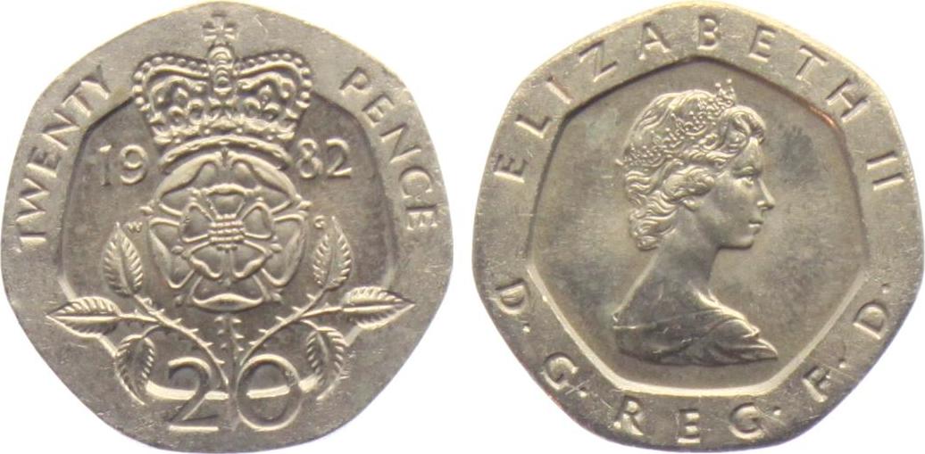 Großbritannien 20 Pence 1982 Blume - Flora - Natur EF | MA-Shops